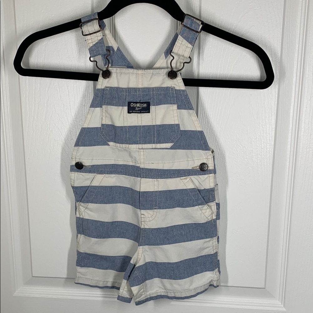 Oshkosh B’gosh white and blue striped overalls 18 months
